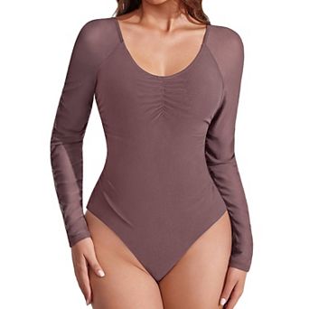 Avidlove Long Sleeve Bodysuits for Women V Neck Body suit Slimming Basic Tummy Control Shapewear