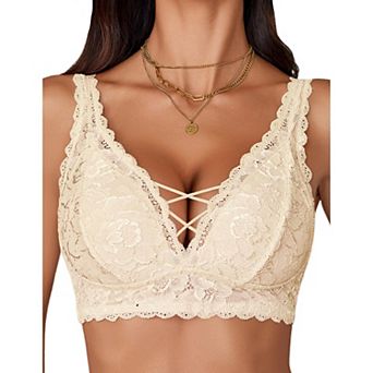 Avidlove Lace Bralette V Neck Bralettes for Women Strappy Wireless Bra Bra