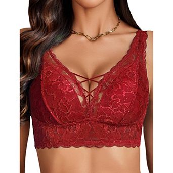 Avidlove Lace Bralette V Neck Bralettes for Women Strappy Wireless Bra Bra
