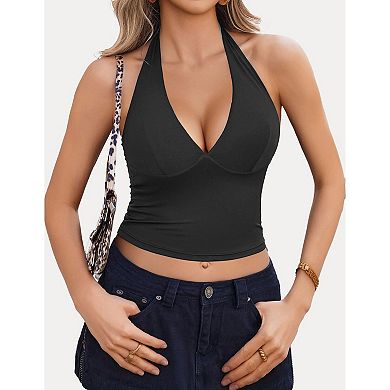 Avidlove Women Halter Top Deep V Going Out Tops Double Lined Backless Summer Crop Tank Top