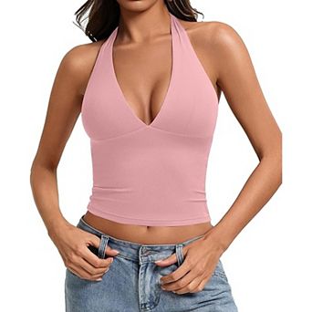 Avidlove Women Halter Top Deep V Going Out Tops Double Lined Backless Summer Crop Tank Top