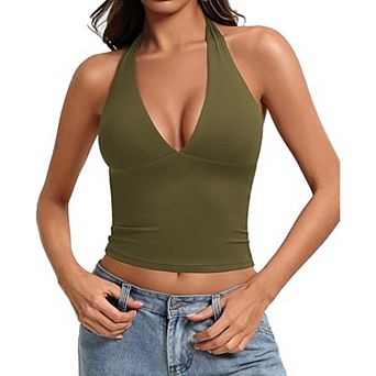 Avidlove Women Halter Top Deep V Going Out Tops Double Lined Backless Summer Crop Tank Top