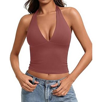 Avidlove Women Halter Top Deep V Going Out Tops Double Lined Backless Summer Crop Tank Top
