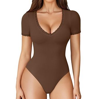 Avidlove Women Short Sleeve Bodysuit Lace V Neck Body Suits One Piece Leotard Going Out Tops