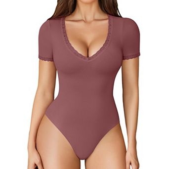 Avidlove Women Short Sleeve Bodysuit Lace V Neck Body Suits One Piece Leotard Going Out Tops