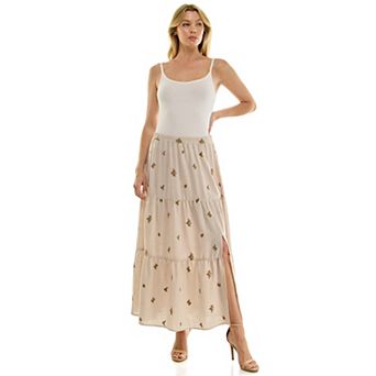 Juniors' Figueroa & Flower Embroidered Long Skirt