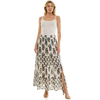Juniors' Figueroa & Flower Printed Tired Skirt