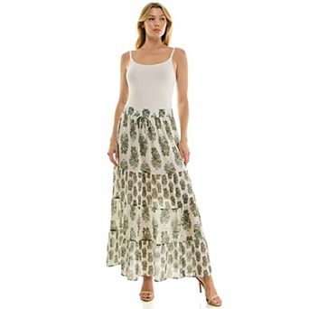 Juniors' Figueroa & Flower Printed Tired Skirt
