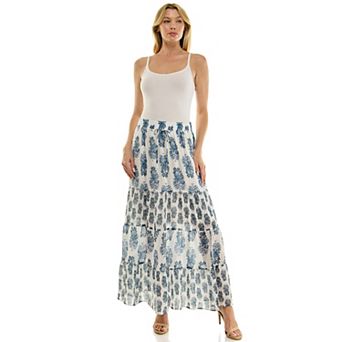 Juniors' Figueroa & Flower Printed Tired Skirt