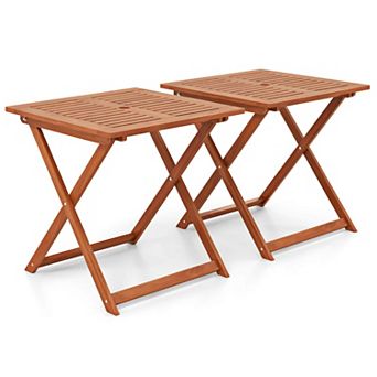 Costway 29.5" x 29.5" Patio Dining Table with Teak Painting 2" Umbrella Hole for Balcony