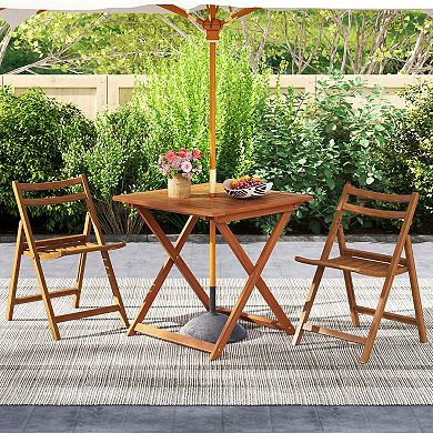 Costway 29.5" x 29.5" Patio Dining Table with Teak Painting 2" Umbrella Hole for Balcony