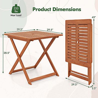 Costway 29.5" x 29.5" Patio Dining Table with Teak Painting 2" Umbrella Hole for Balcony