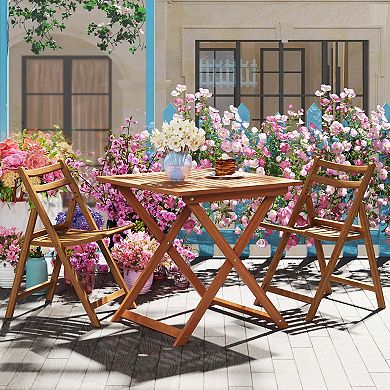 Costway 29.5" x 29.5" Patio Dining Table with Teak Painting 2" Umbrella Hole for Balcony
