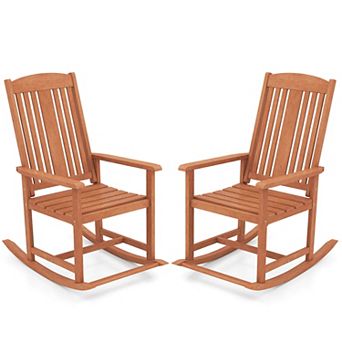 Costway Outdoor Rocking Chair with Slatted Seat Wide Armrests and Footrest for Patio