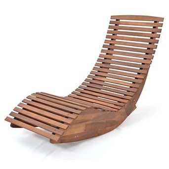 Costway Outdoor Acacia Wood Rocking Chair with Widened Slatted Seat and High Back Patio
