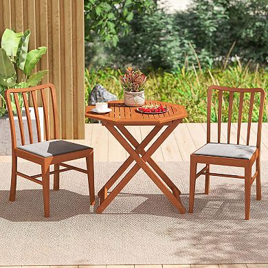 Costway Outdoor Patio Folding Wood Dining Table for 4 with 2" Umbrella Hole for Garden