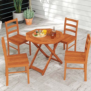 Costway Outdoor Patio Folding Wood Dining Table for 4 with 2" Umbrella Hole for Garden