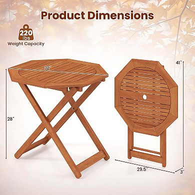 Costway Outdoor Patio Folding Wood Dining Table for 4 with 2" Umbrella Hole for Garden
