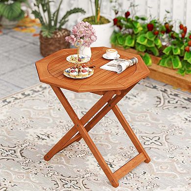 Costway Outdoor Patio Folding Wood Dining Table for 4 with 2" Umbrella Hole for Garden