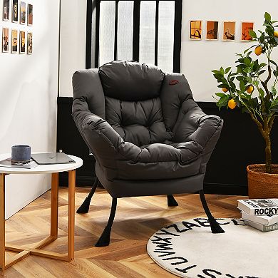 Costway Modern Polyester Fabric Lazy Chair Single Sofa Chair w/ Side Pocket