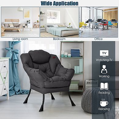Costway Modern Polyester Fabric Lazy Chair Single Sofa Chair w/ Side Pocket