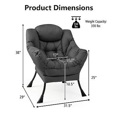 Costway Modern Polyester Fabric Lazy Chair Single Sofa Chair w/ Side Pocket
