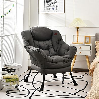 Costway Modern Polyester Fabric Lazy Chair Single Sofa Chair w/ Side Pocket