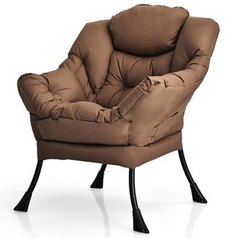 Costway Modern Polyester Fabric Lazy Chair Single Sofa Chair w/ Side Pocket
