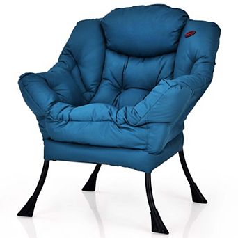 Costway Modern Polyester Fabric Lazy Chair Single Sofa Chair w/ Side Pocket