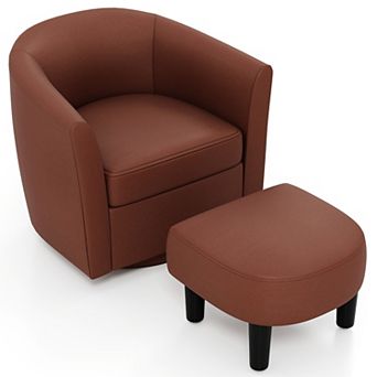 Costway Swivel Barrel Chair with Ottoman Footrest Curved Backrest & Armrests Living Room