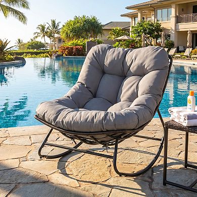Costway Patio Papasan Rocking Chair,Oversized Egg-shaped Rocker with Thick Cushioned Seat