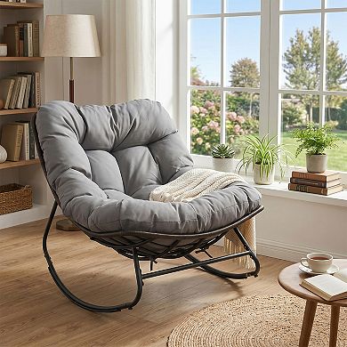 Costway Patio Papasan Rocking Chair,Oversized Egg-shaped Rocker with Thick Cushioned Seat