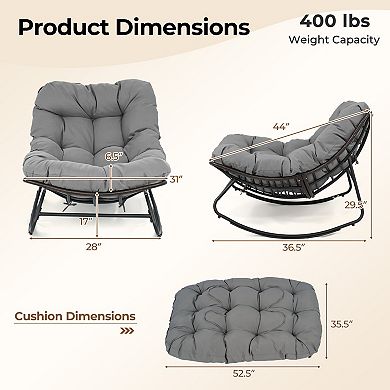 Costway Patio Papasan Rocking Chair,Oversized Egg-shaped Rocker with Thick Cushioned Seat