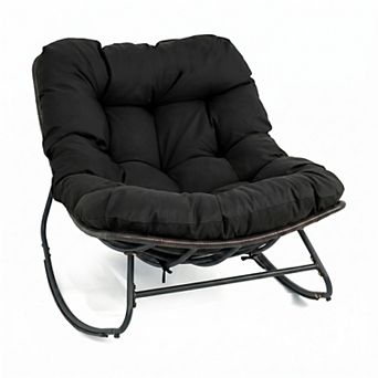 Costway Patio Papasan Rocking Chair,Oversized Egg-shaped Rocker with Thick Cushioned Seat