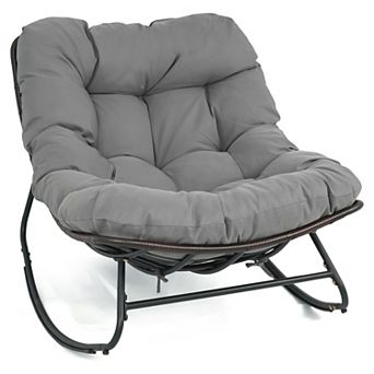 Costway Patio Papasan Rocking Chair,Oversized Egg-shaped Rocker with Thick Cushioned Seat