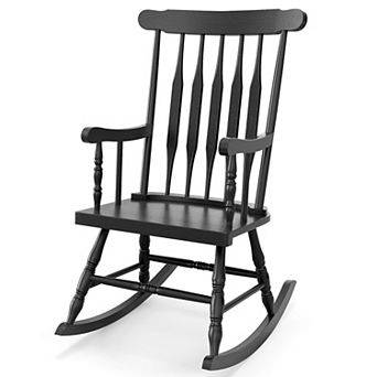 Costway Solid Wood Rocking Chair Porch Rocker Indoor Outdoor Seat Glossy Finish