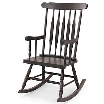Costway Solid Wood Rocking Chair Porch Rocker Indoor Outdoor Seat Glossy Finish