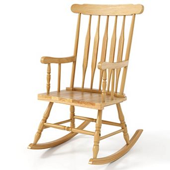 Costway Solid Wood Rocking Chair Porch Rocker Indoor Outdoor Seat Glossy Finish