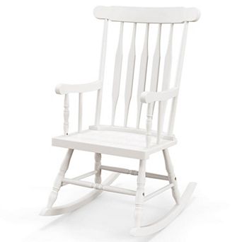 Costway Solid Wood Rocking Chair Porch Rocker Indoor Outdoor Seat Glossy Finish