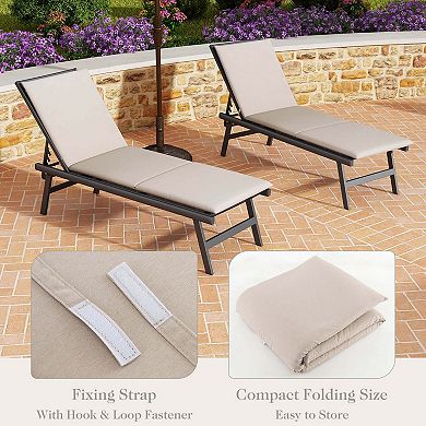 Costway Outdoor Chaise Lounge Cushion with Hook & Loop Fastener Fixing Straps Patio
