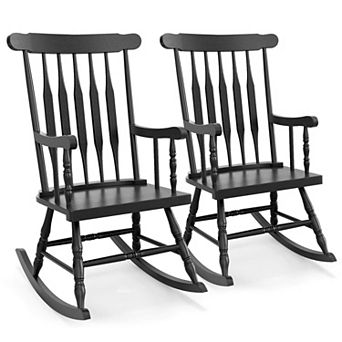 Costway Set of 2 Wood Rocking Chair Porch Rocker Indoor Outdoor Seat Glossy Finish