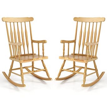 Costway Set of 2 Wood Rocking Chair Porch Rocker Indoor Outdoor Seat Glossy Finish