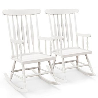 Costway Set of 2 Wood Rocking Chair Porch Rocker Indoor Outdoor Seat Glossy Finish