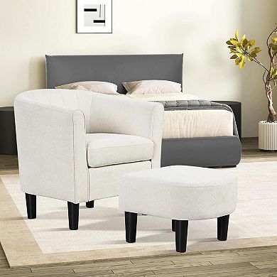 Costway Barrel Chair with Ottoman Footrest Curved Backrest Armrests Removable Seat Cushion