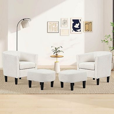 Costway Barrel Chair with Ottoman Footrest Curved Backrest Armrests Removable Seat Cushion