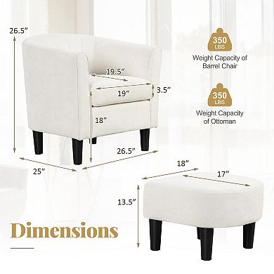 Costway Barrel Chair with Ottoman Footrest Curved Backrest Armrests Removable Seat Cushion