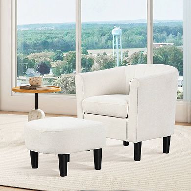 Costway Barrel Chair with Ottoman Footrest Curved Backrest Armrests Removable Seat Cushion