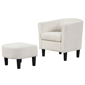Costway Barrel Chair with Ottoman Footrest Curved Backrest Armrests Removable Seat Cushion