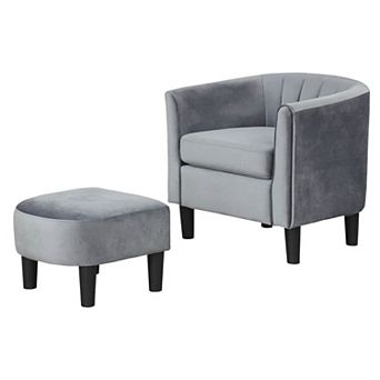 Costway Barrel Chair with Ottoman Footrest Curved Backrest Armrests Removable Seat Cushion