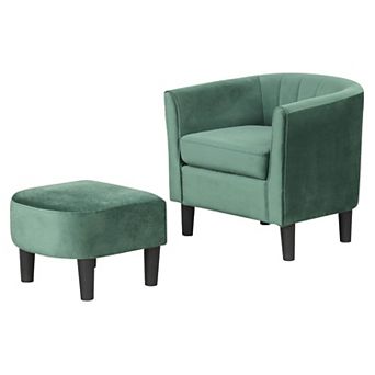 Costway Barrel Chair with Ottoman Footrest Curved Backrest Armrests Removable Seat Cushion